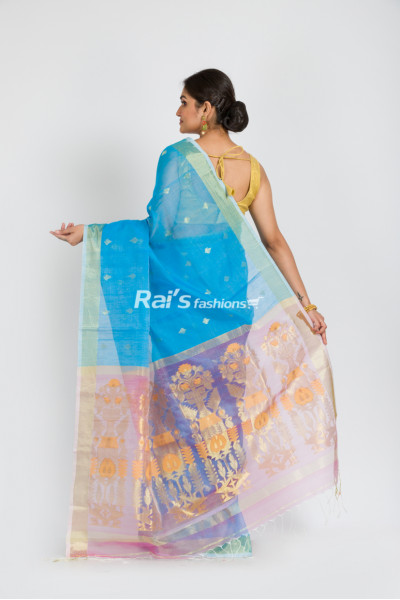 Handloom Reshom Silk Cotton Saree With Fine Handweaving Worked Pallu And All Over Butta Work (RAI376)